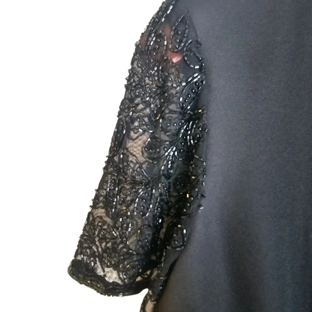 Laurence Kazar New York Vintage Little Black Party Dress with Beaded Sequins